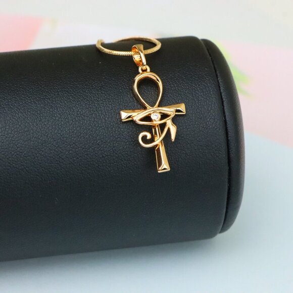 "Eye of Horus Rose Gold Pendant with Ankh Symbol for Protection, XPPT1535 - Picture 3 of 13